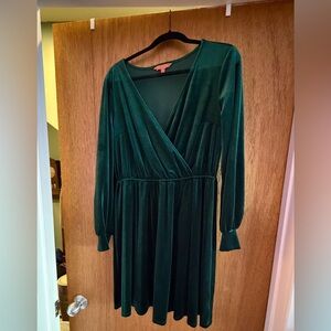 Modcloth Deep Green Velvet Long Sleeve Dress